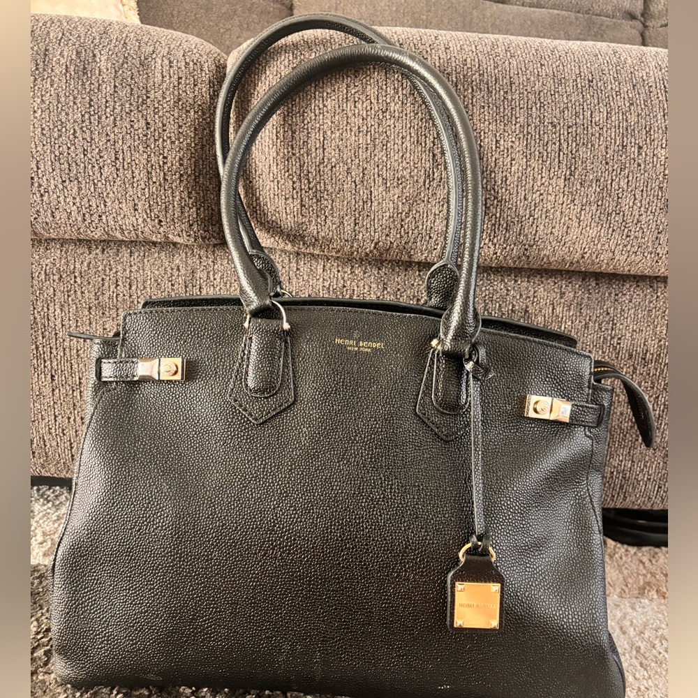 Henri Bendel Black Caviar Pebbled Leather Carlyle Tote Top Handle Handbag